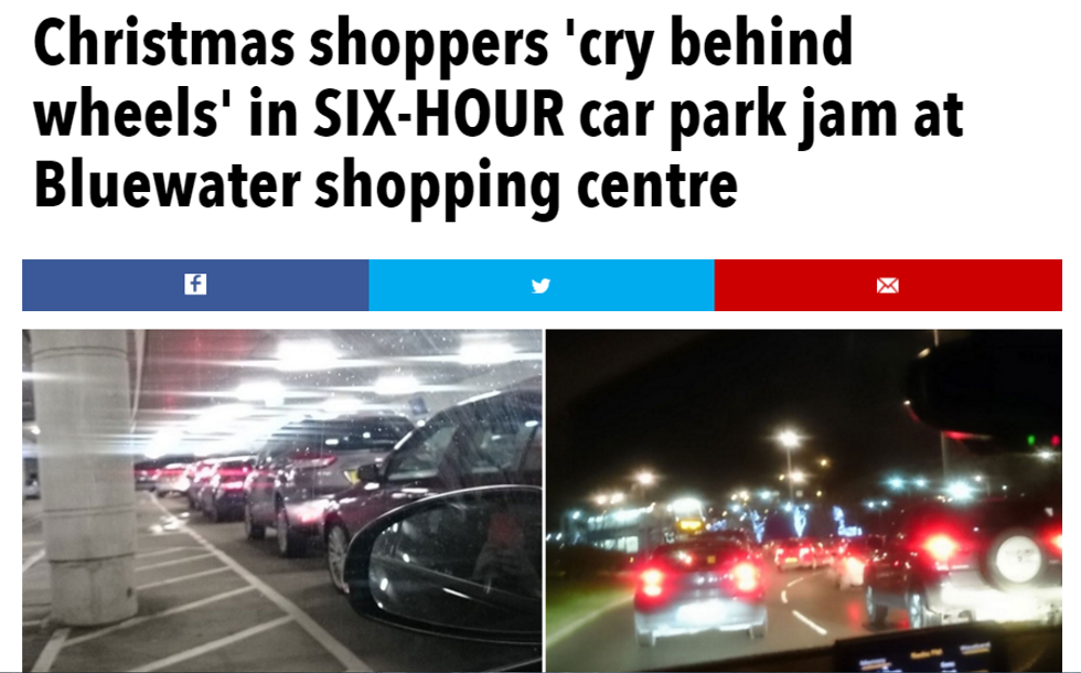 6 hour traffic jam for christmas shoppers at Bluewater Kent