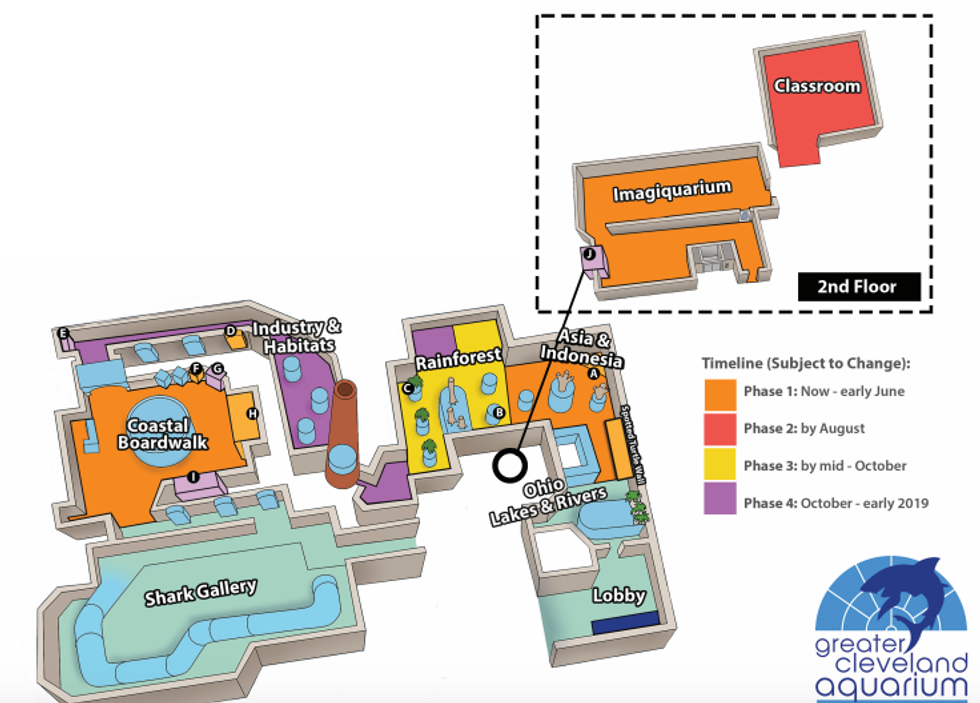 A map of the renovations to Greater Cleveland Aquarium.
