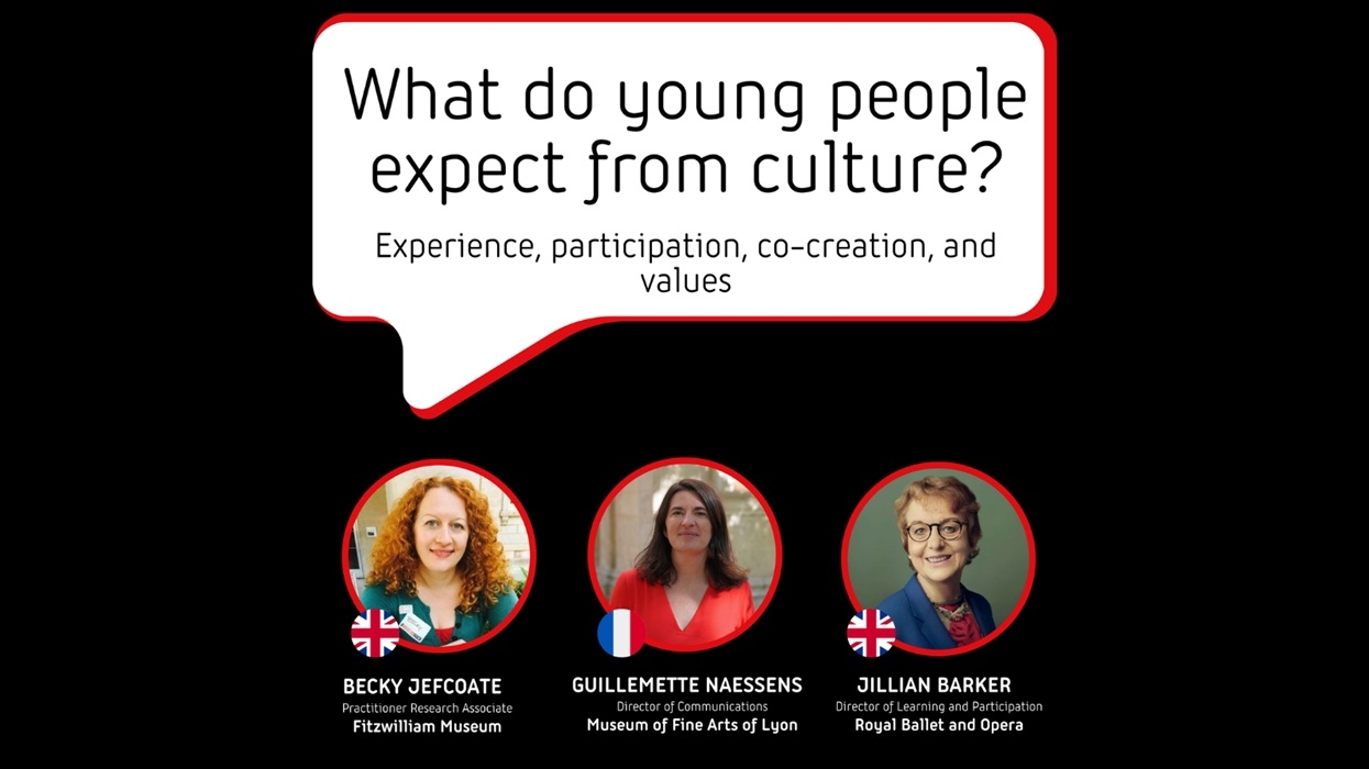 A panel on youth culture expectations at CTA 2026, featuring three women with roles in arts organisations.