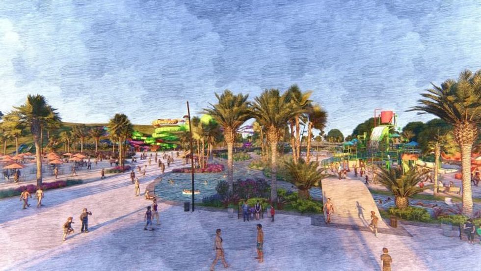 A rendering of the proposed water park in Irvine, Orange County, California.