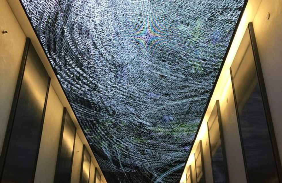 abstract moving image on ceiling of empire state reality office