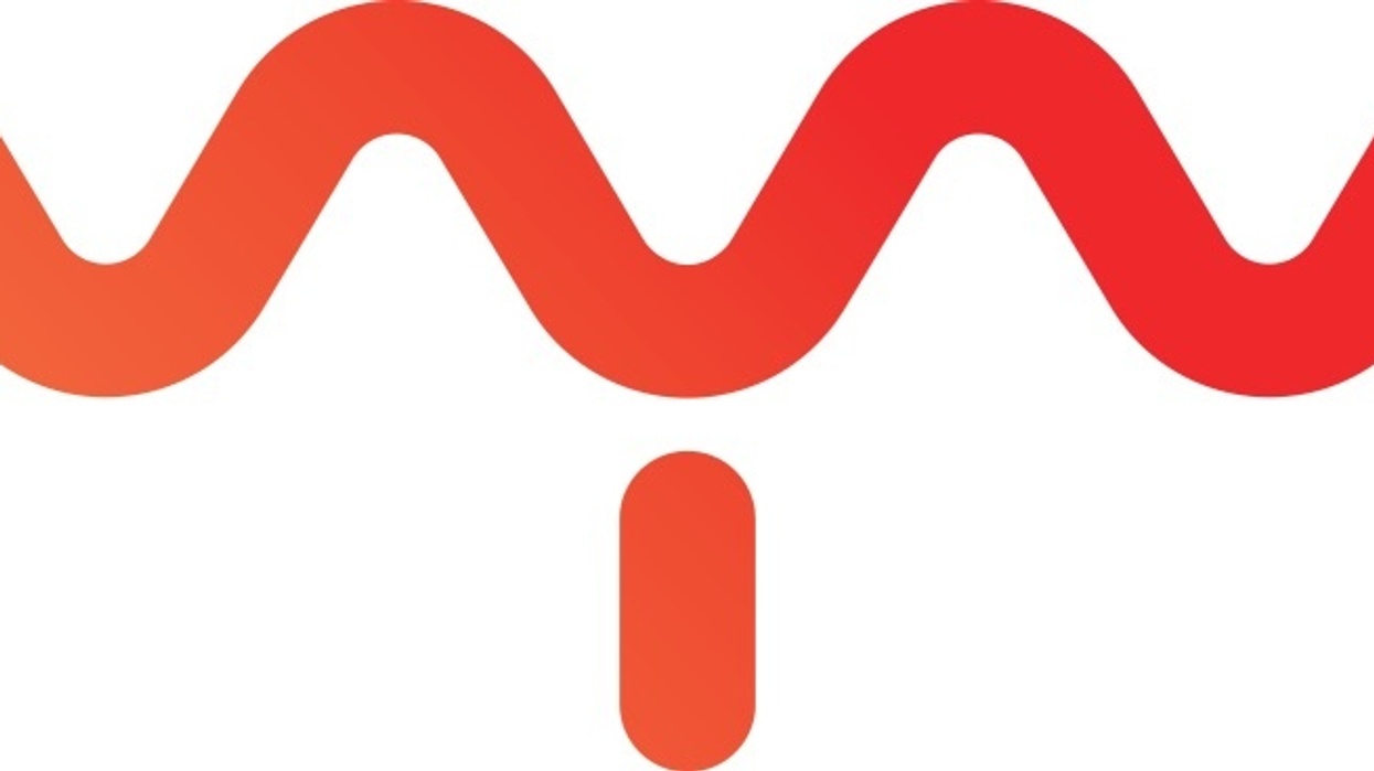 Abstract red-orange wavy line pattern forming a VYV logo
