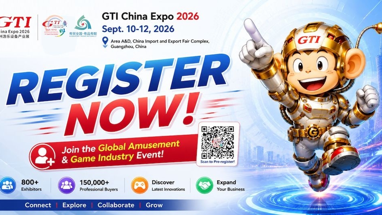Ad for GTI China Expo 2026 featuring a monkey mascot and event details.