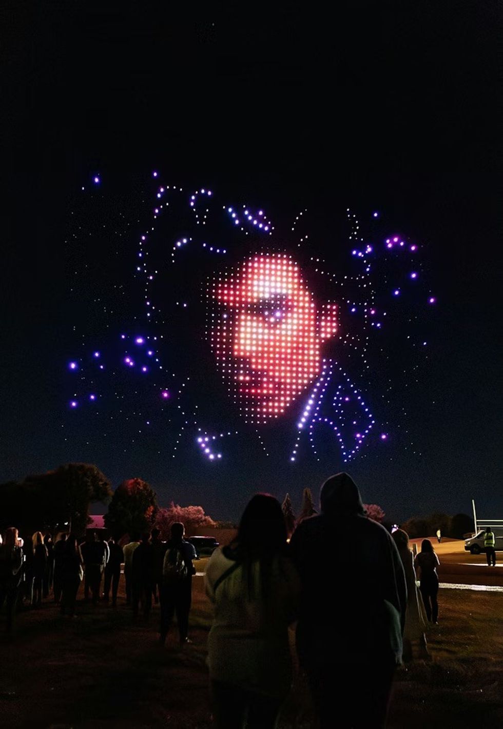 Aerial Illuminations drones shaped like the artist Prince