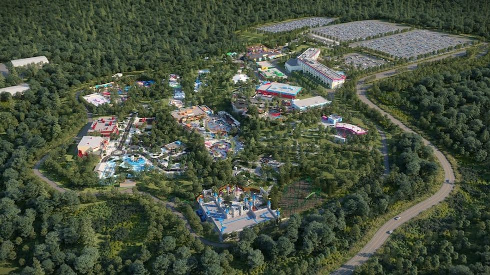 Aerial rendering of Legoland NY