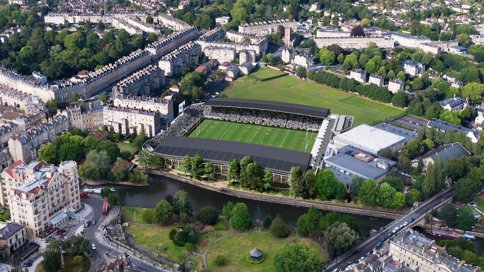 Aerial view of Bath Rugby stadium