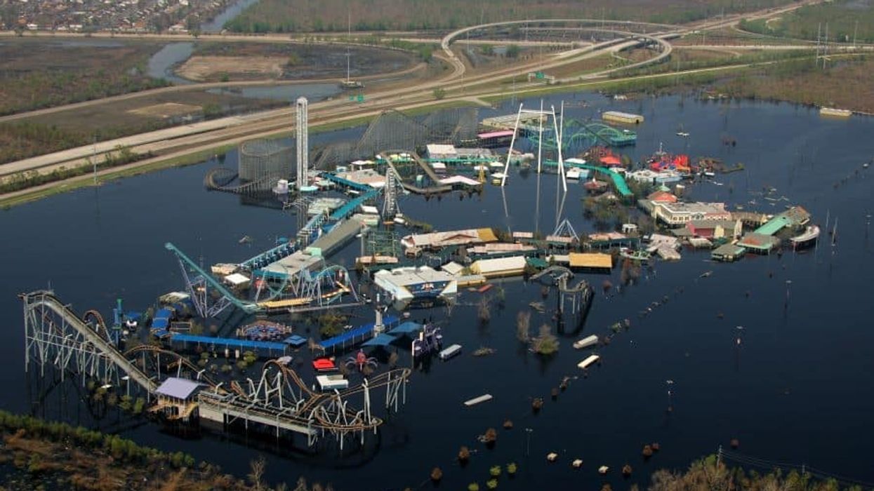 Aerial view of Six Flags New Orleans flooded