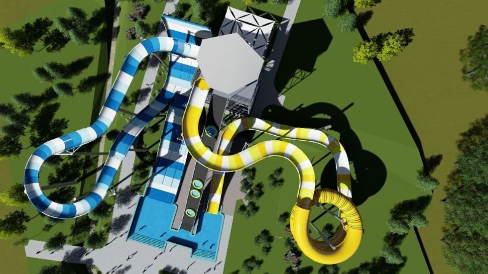 aerial view polin's family turbolance and rafting slide tatralandia waterpark