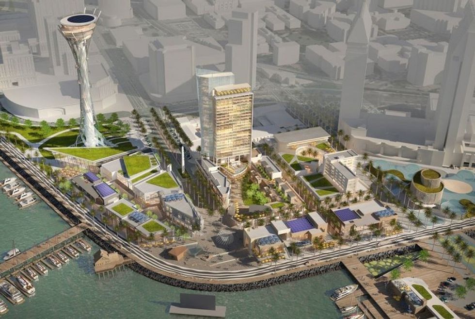 An aerial view of the proposed $1.5 billion Seaport San Diego development.
