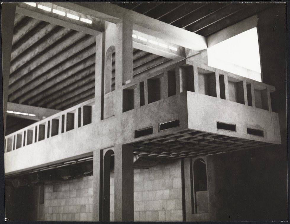 An internal view of the mezzanine of Mosul Cultural Museum under construction (1970-72)
