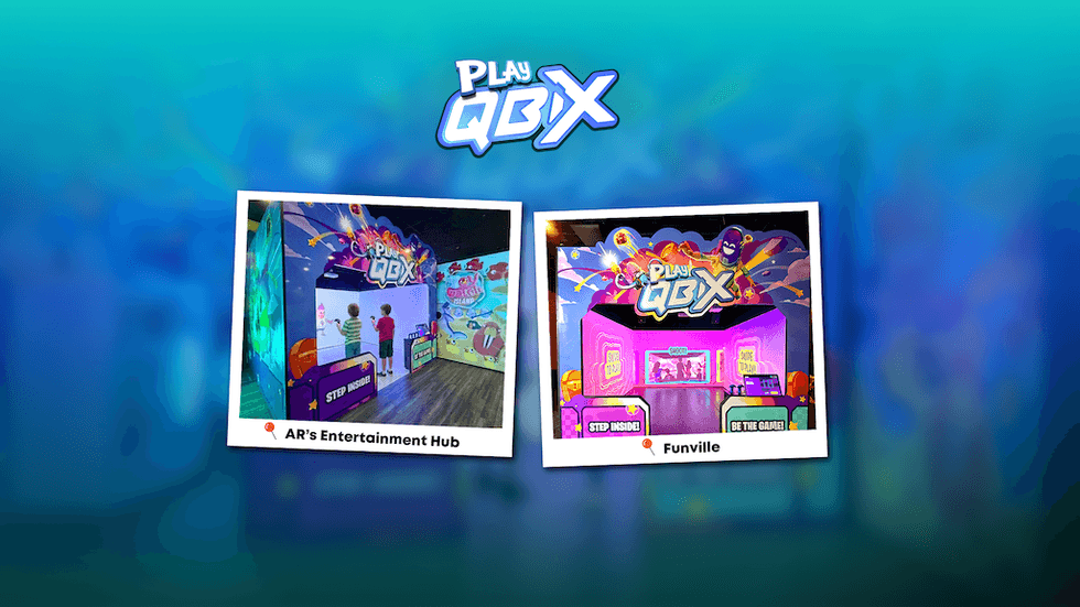 Arcade-themed "Play QBX" entryways with vibrant colors and playful designs.