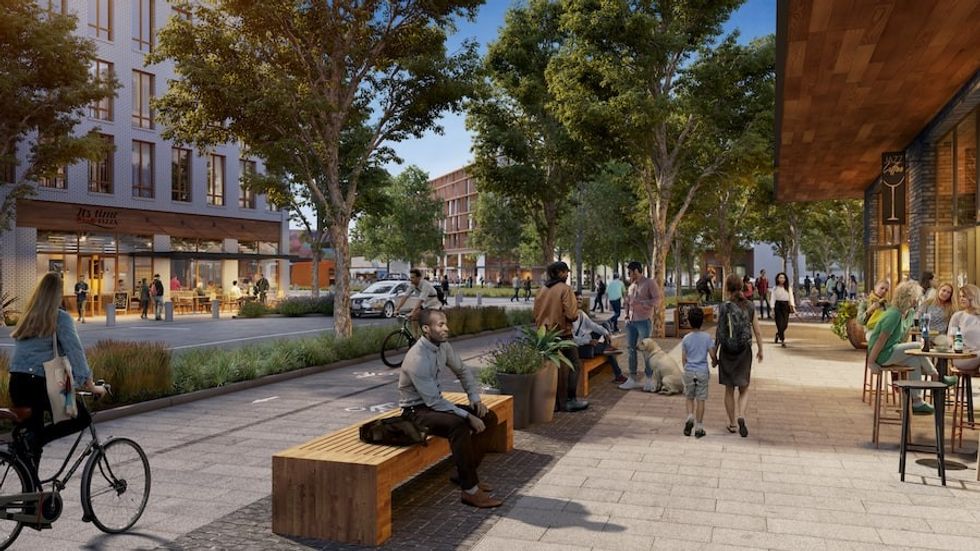 artist rendering of Facebook's proposed Willow Village in Menlo Park, California