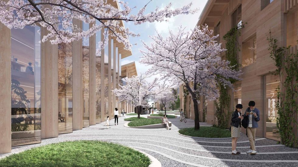artist rendering of pedestrian area at Woven City