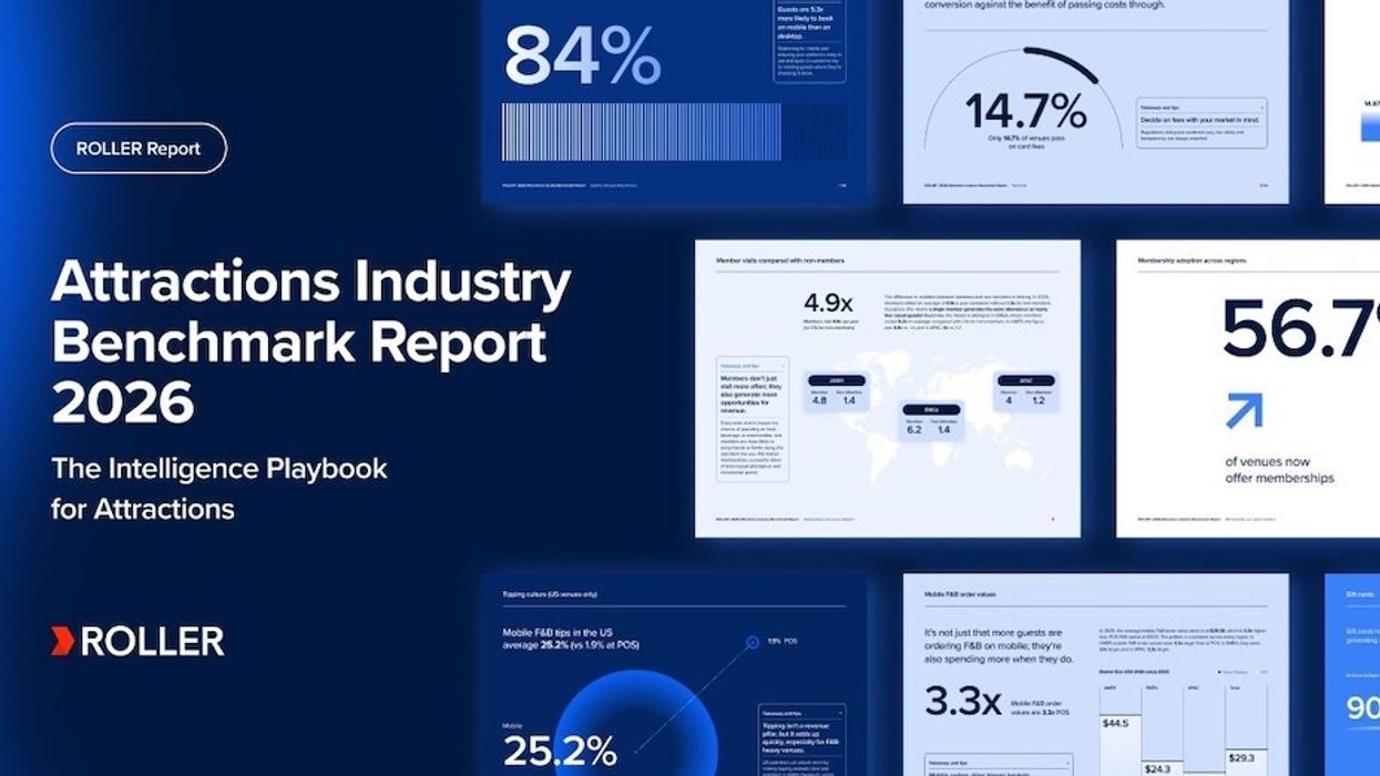 Attractions Industry Benchmark Report 2026 with various statistics and graphs.