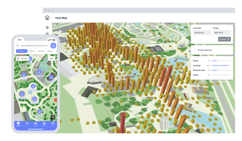 attractions.io app with heat map