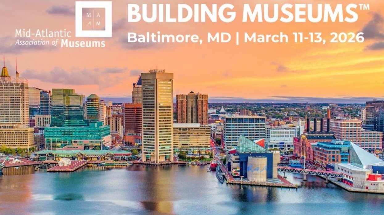 Baltimore skyline at sunset, promoting "Building Museums" event, March 2026.