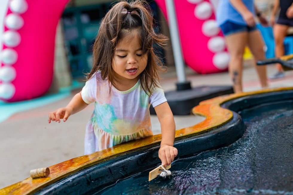 Birch Aquarium currently hosts Riveropolis, an interactive miniature river