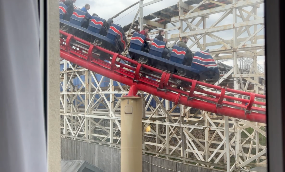 Blackpool Big Dipper passing hotel window