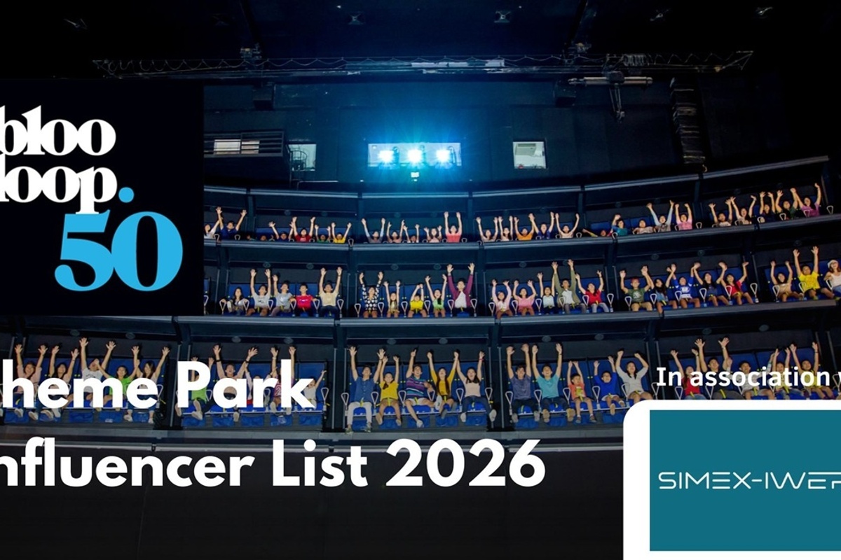 "Blooloop 50 Theme Park Influencer List 2026 with audience, Simex-Iwerks collaboration."