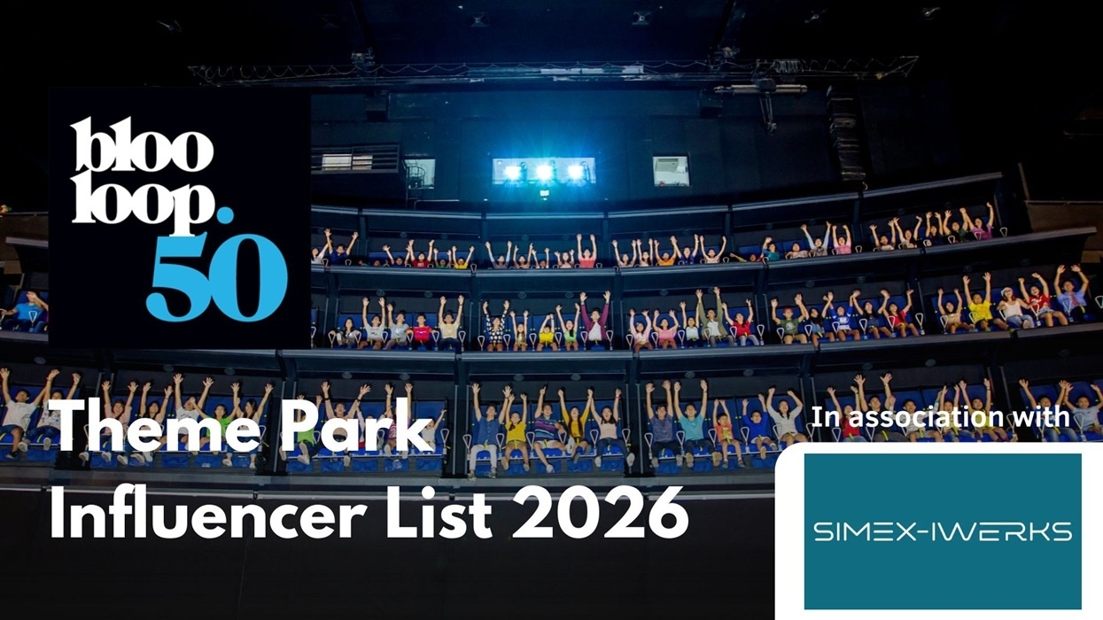 "blooloop 50 Theme Park Influencer List 2026 with audience, Simex-Iwerks collaboration."