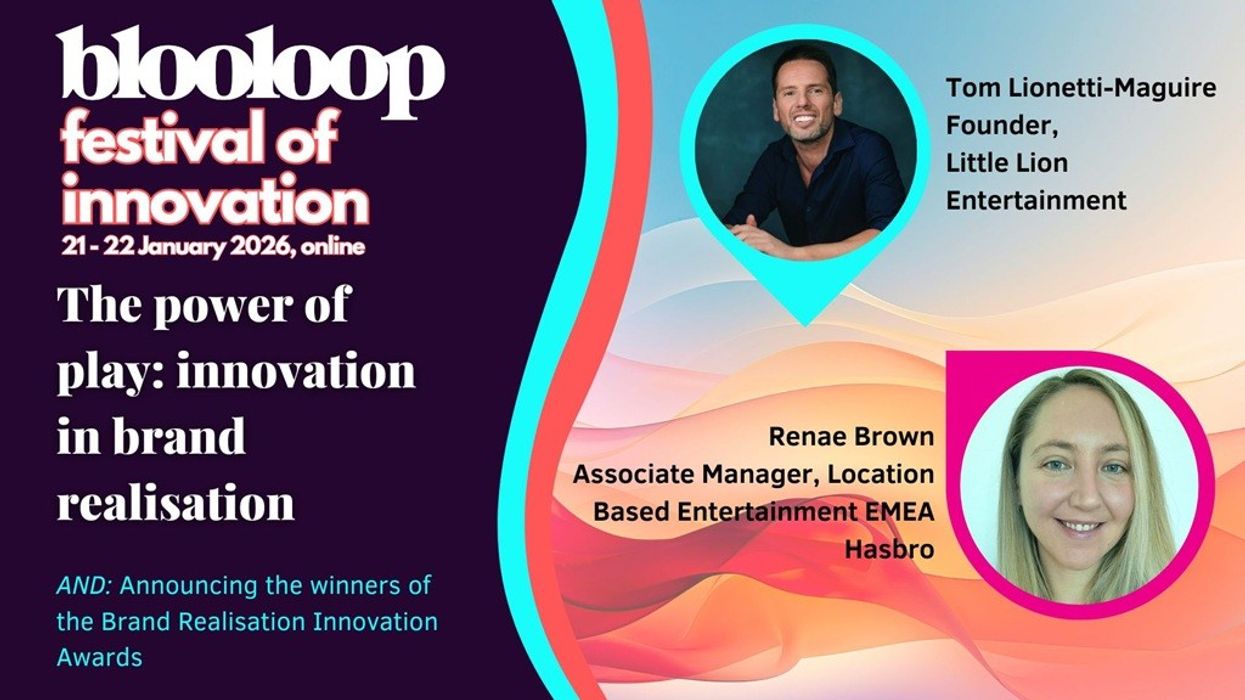 blooloop Festival of Innovation 2026 poster with featured speakers Tom Lionetti-Maguire and Renae Brown.