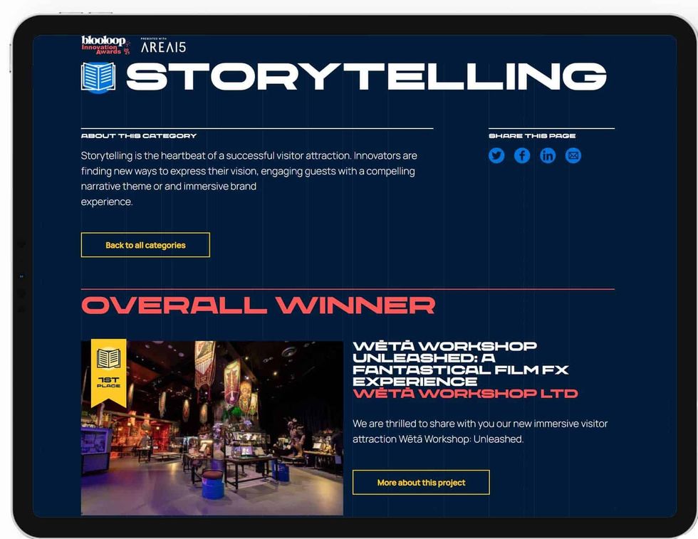 blooloop Innovation Awards 2021 screenshot storytelling weta