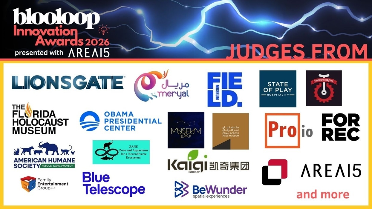 Blooloop Innovation Awards 2026 judges: logos of various organizations shown.