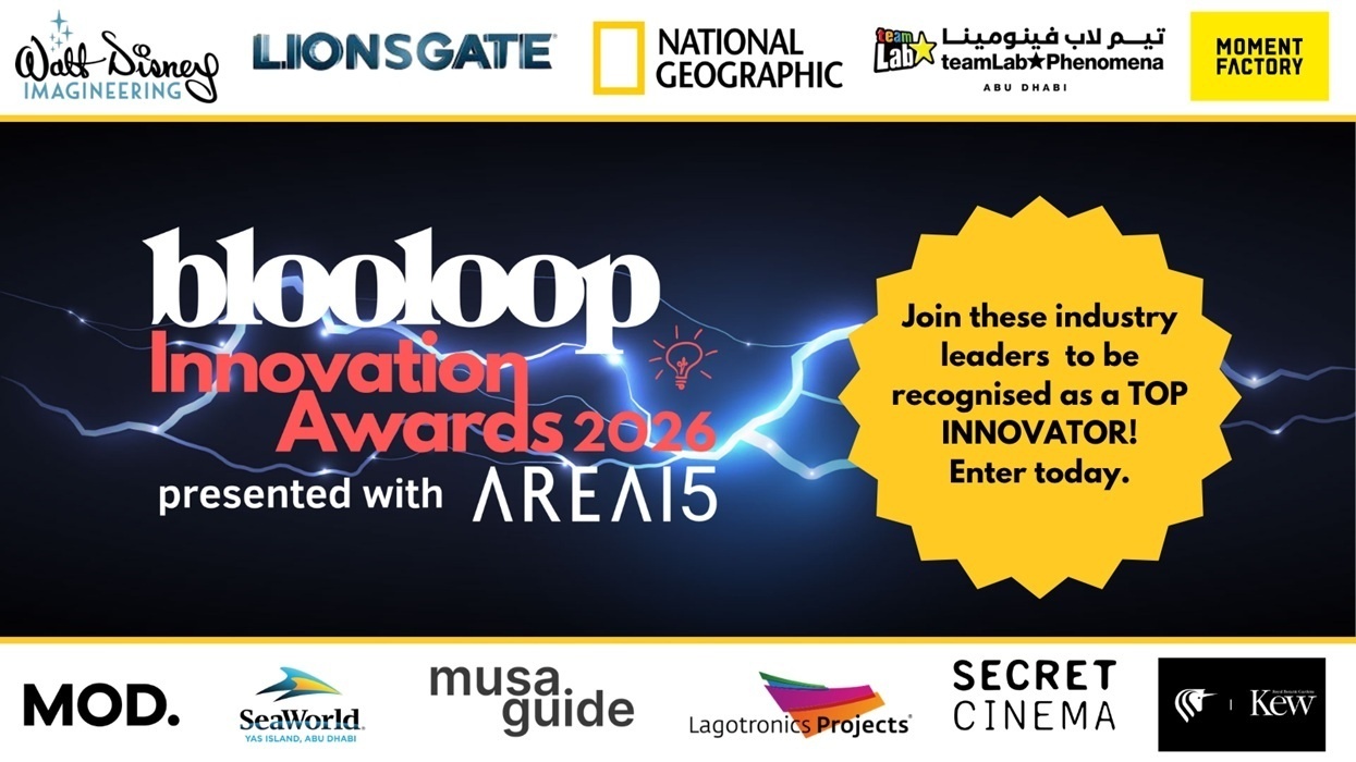 Blooloop Innovation Awards 2026 poster with sponsor logos and a call to enter.