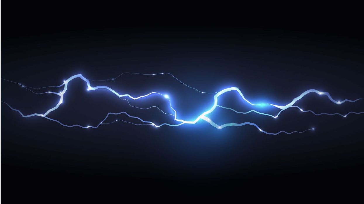 Blue electric lightning bolt on a dark background.