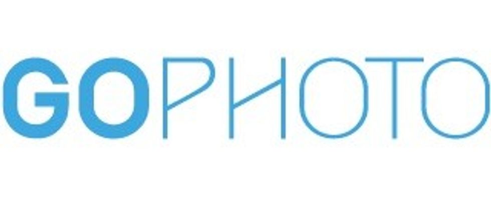 Blue text logo reading "GOPHOTO" on a white background.