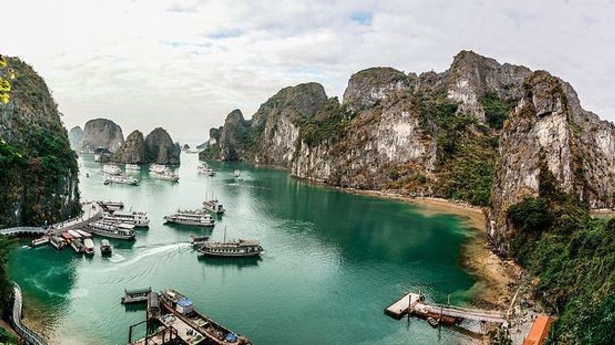 Boats in Halong Bay in the Quang Ninh province of Vietnam