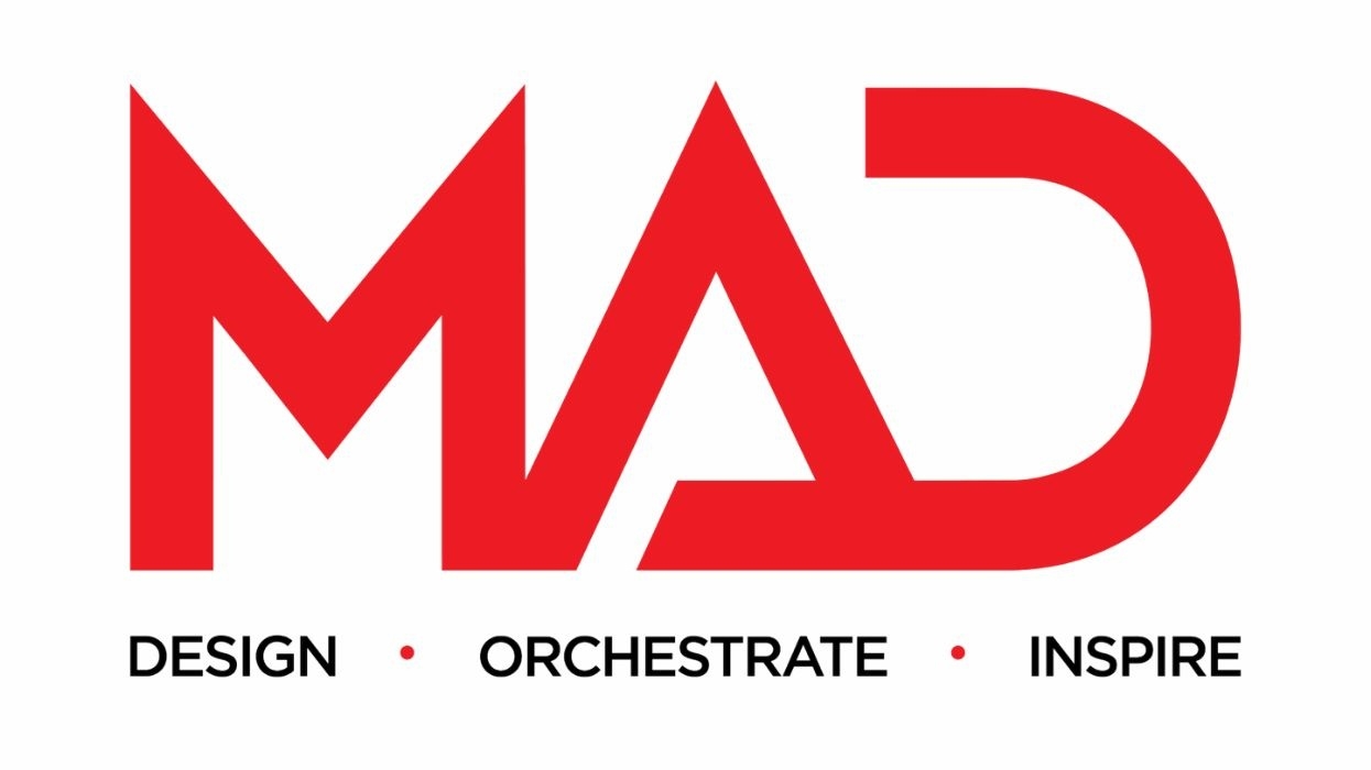 Bold red "MAD" logo with "Design · Orchestrate · Inspire" text below.