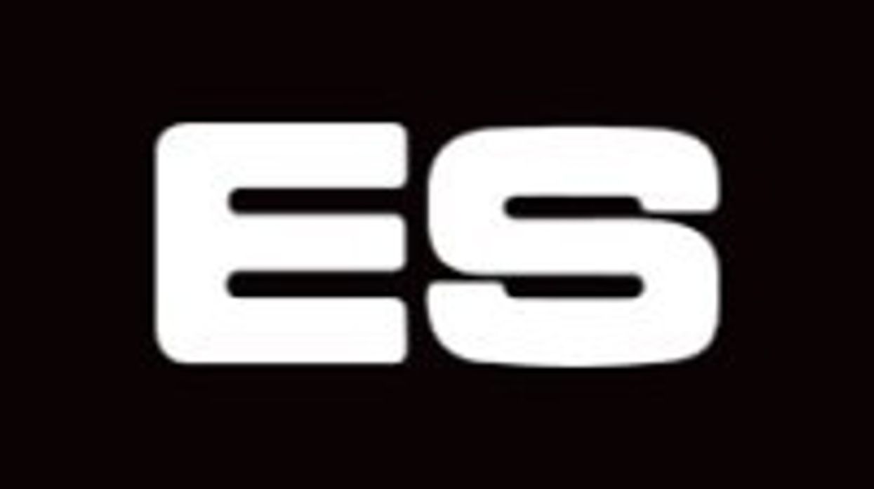 Bold white "ES" letters on a black background.