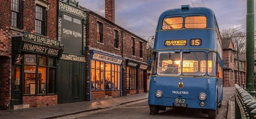 Bus and shops at Black Country Living Museum