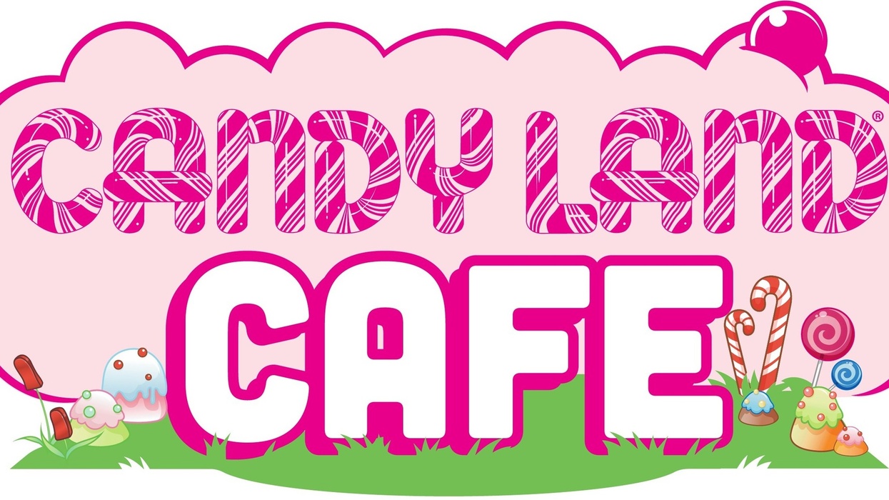 Candy Land Café logo with candy-themed letters and playful decorations.