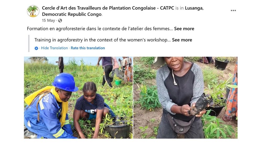 CATPC Lusanga Facebook page shows agroforestry training as part of a women's workshop