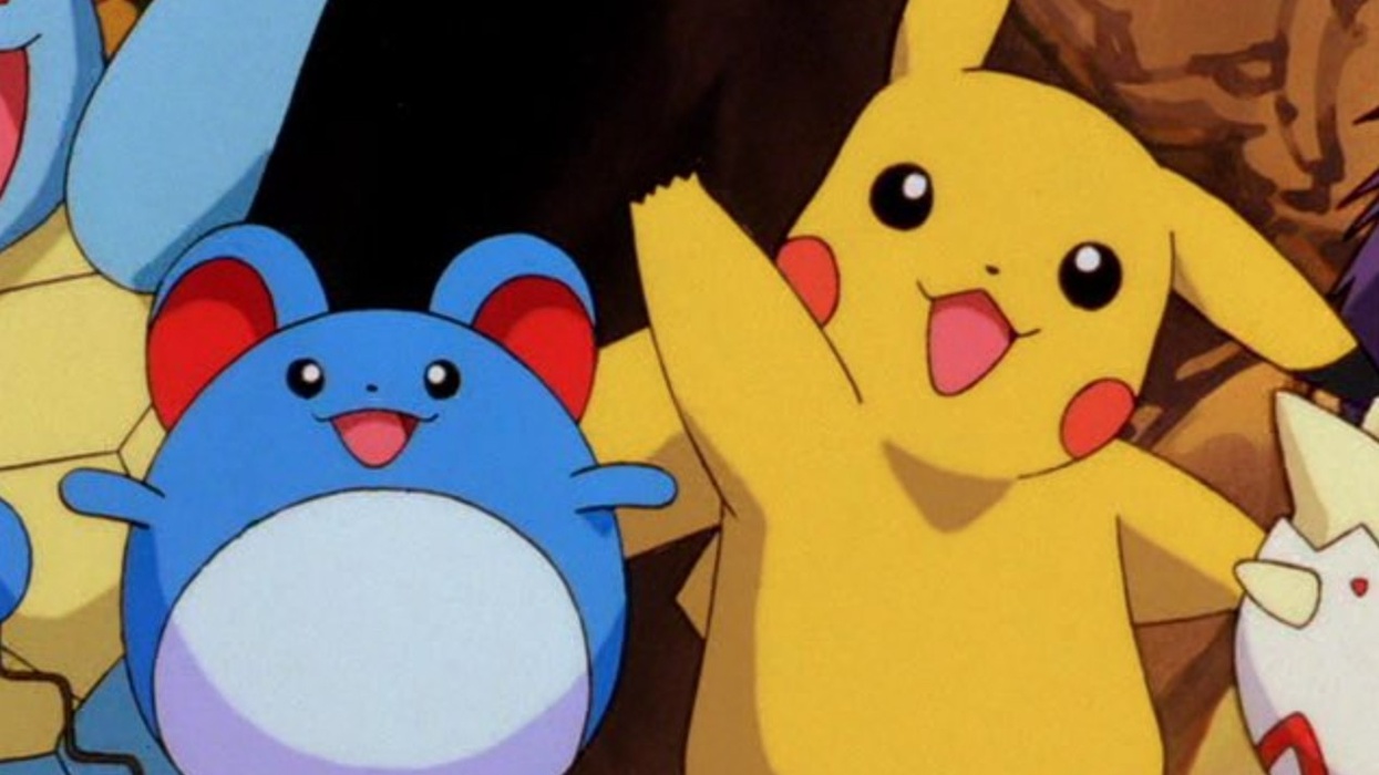 Cheerful cartoon characters standing together, smiling and waving energetically.