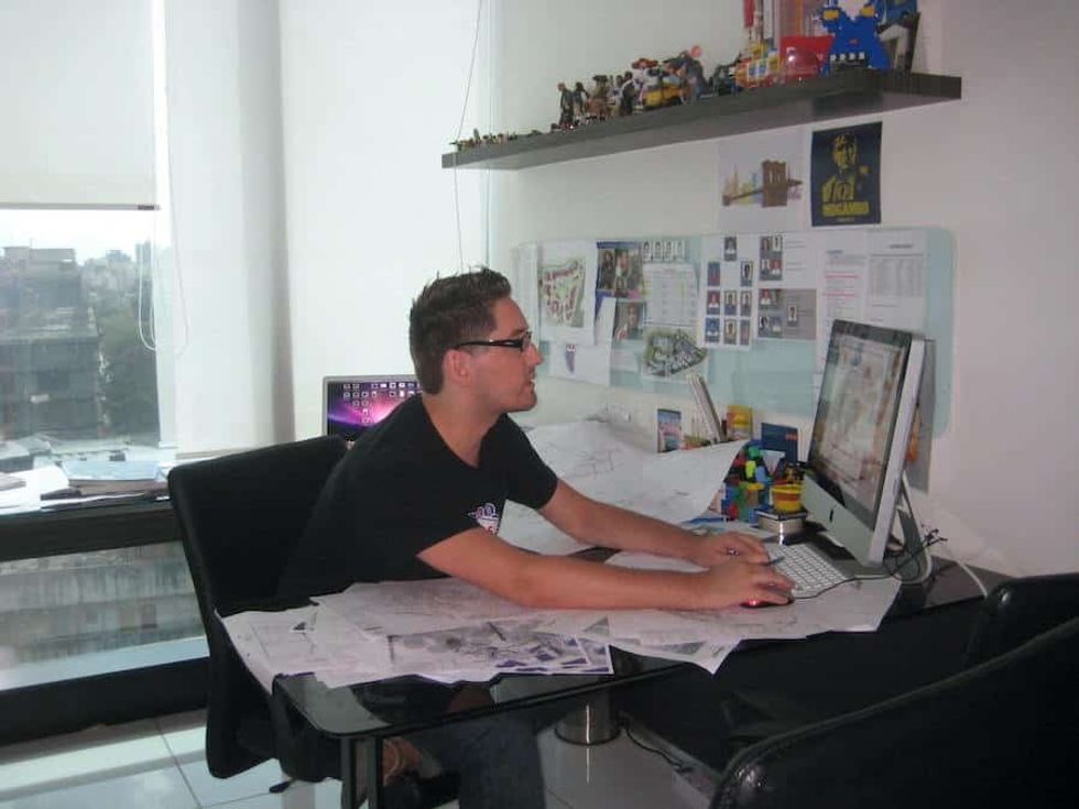 Chris Lange in his office in India durng the design of Adlabs Imagica