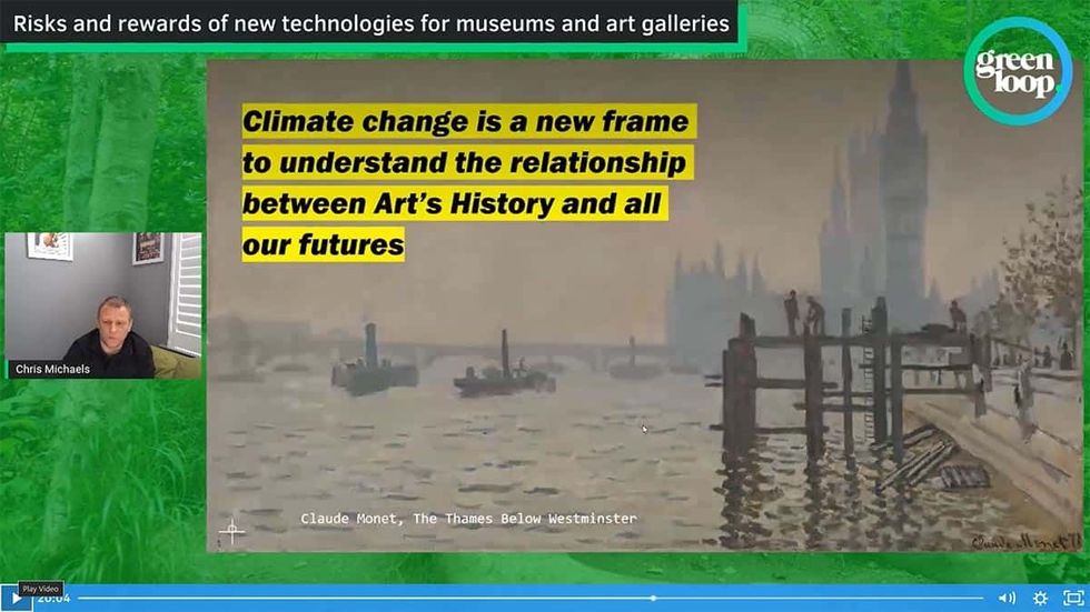 Chris Michaels, National Gallery director of digital, communications and technology speaking at greenloop - Monet. museums climate crisis