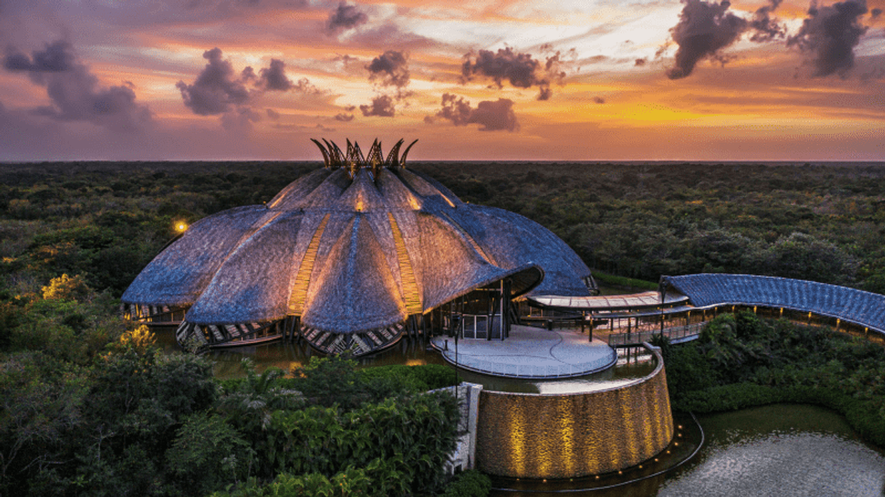 Cirque du soleil theatre at Vidantat Riviera Maya at sunset