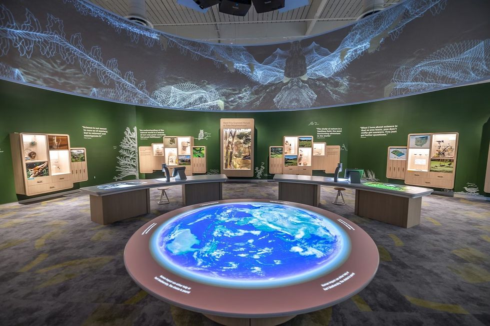 Cleveland Museum of Natural History Interactive exhibit with digital globe and educational displays.