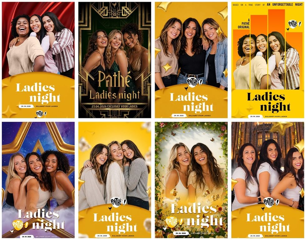 Collage of "Ladies Night" posters featuring diverse groups of smiling women.