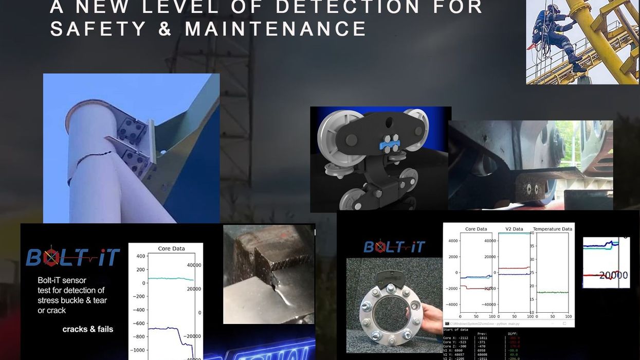 Collage showing Bolt-IT sensors for safety and maintenance, with graphs and equipment images.