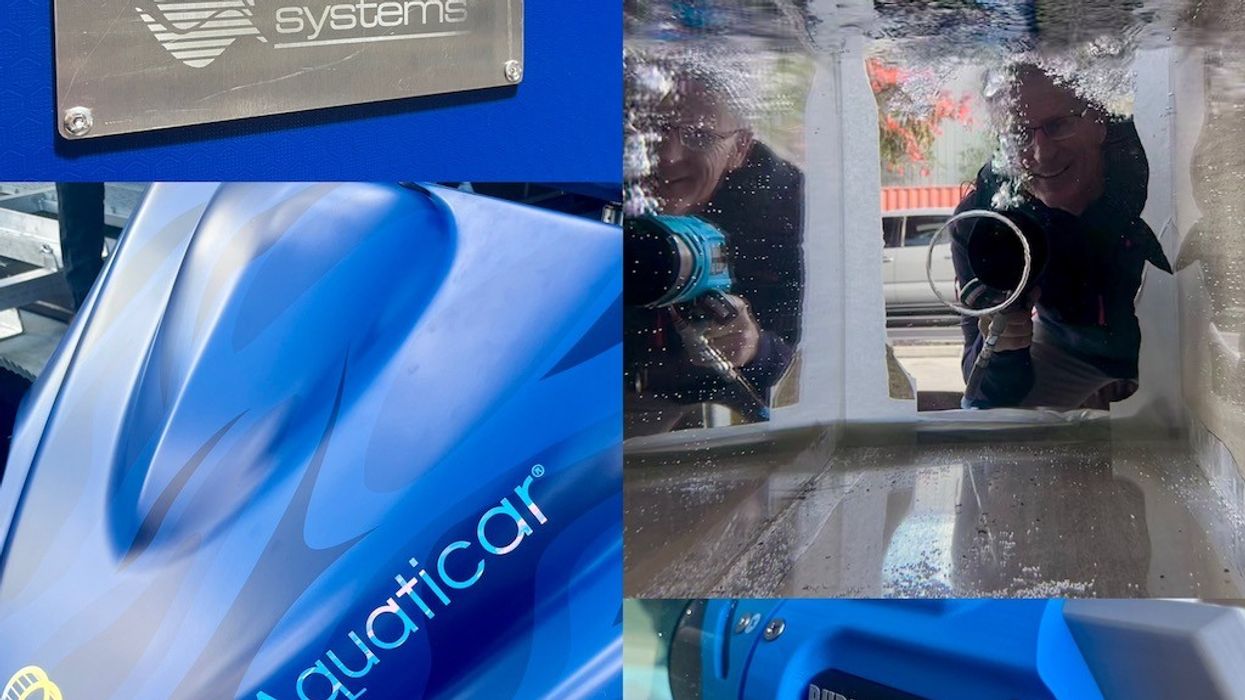 Collage: Sub Sea Systems logo, "Aquaticar," Bubble Pulse Gun, underwater view.