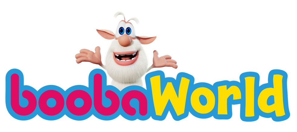 Colorful "Booba World" text with cartoon character greeting in background.
