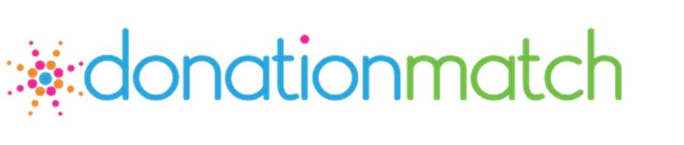 "Colorful DonationMatch logo with connected dots design on the left."