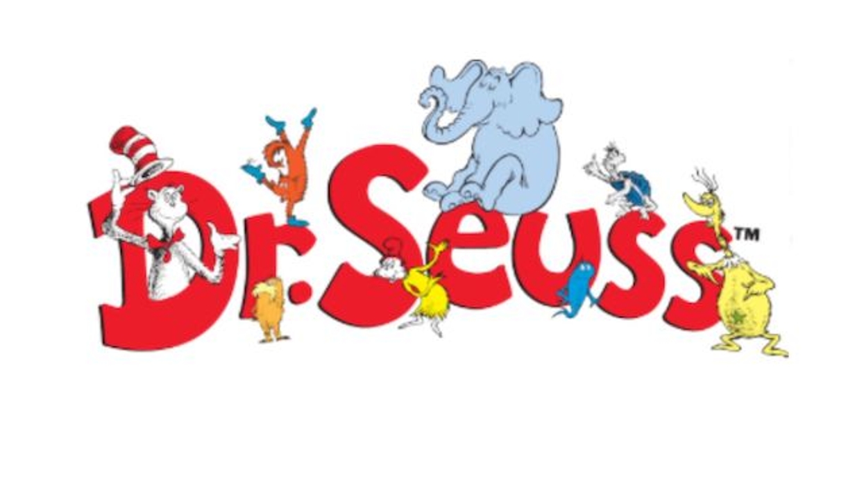 Colorful Dr. Seuss characters on and around the "Dr. Seuss" text logo.