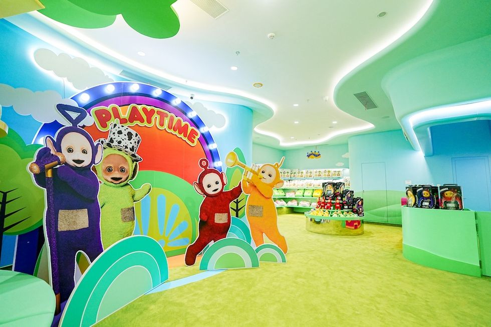 Colorful playroom with Teletubbies decorations and toys displayed at Magic World