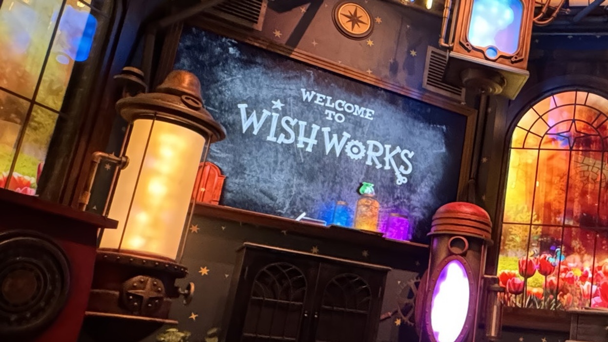 Colorful themed room with "Welcome to Wish Works" sign and whimsical decor. Entry to WishWorks at Make-A-Wish Southern Florida Finker-Frenkel Wish House, Miami