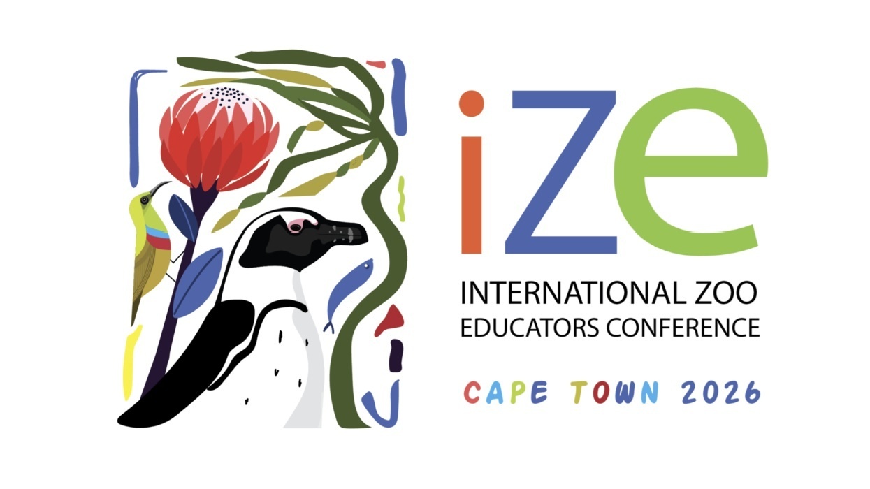Colourful penguin and plants; text: IZE Zoo Educators Conference, Cape Town 2026.